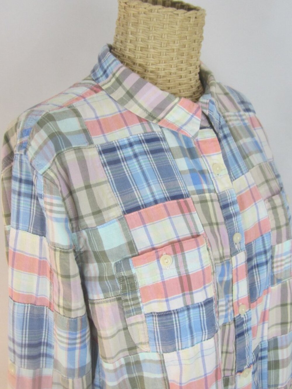 L.L. Bean Shirt Womens L Madras Patchwork Plaid Preppy Coastal Beach LS Shirt - Picture 6 of 13
